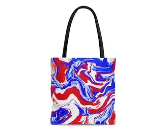 Patriotic Red + White + Blue Marble Tote Bag - All Over Print Sublimation Large Tote