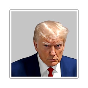Adesivo con foto segnaletica di Trump, con taglio a bacio