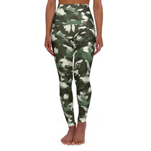 Painted Green Camo AOP High Waisted Yoga Leggings - All Over Print Sublimation Camouflage Pants