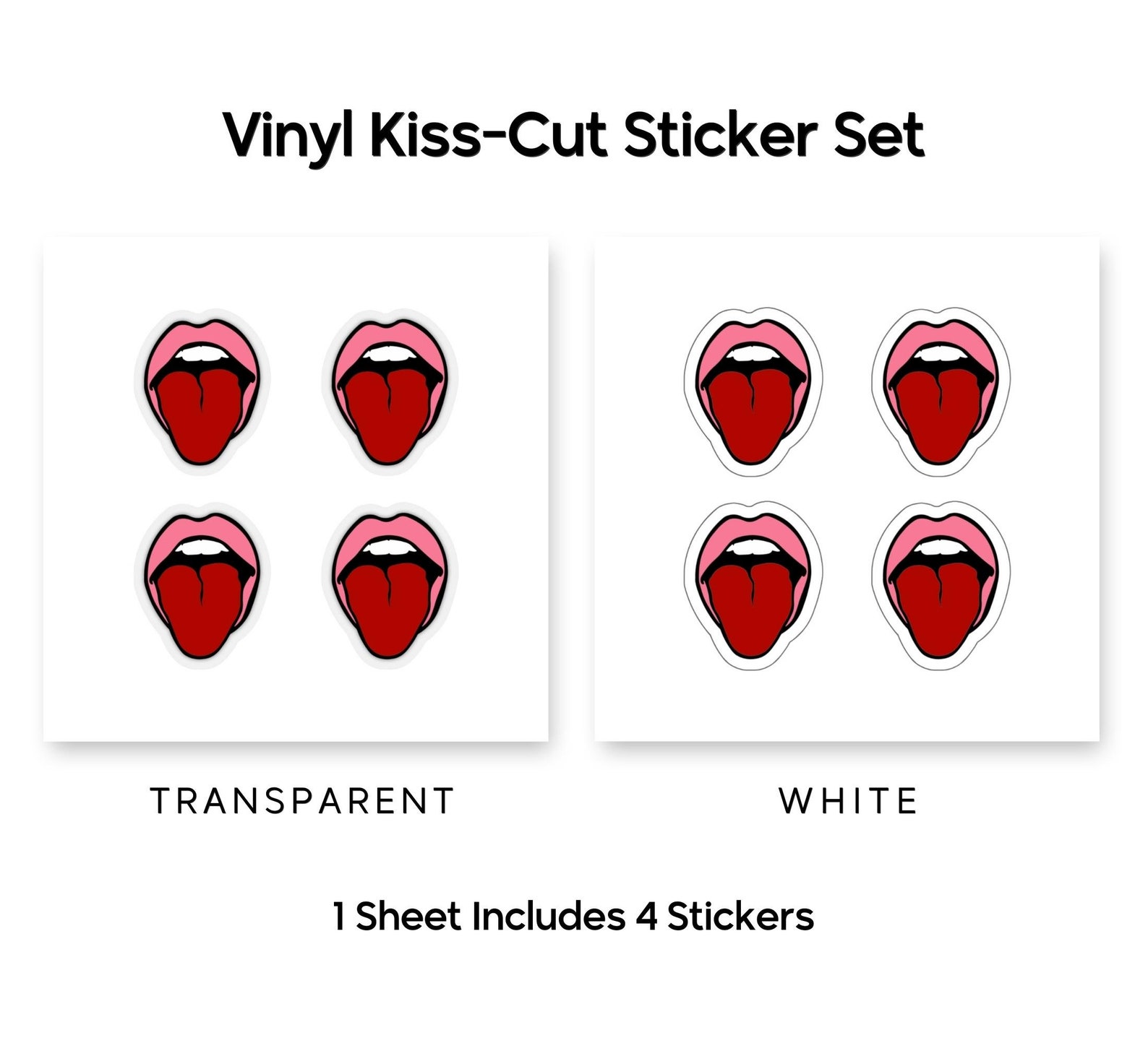 Lip Sticker Print Pink Lips Tongue Out Sticker Sheet - Premium Vinyl Kiss-cut Sticker Set ...