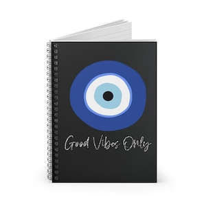 Good Vibes Only Greek Evil Eye Spiral Notebook | Ruled Line