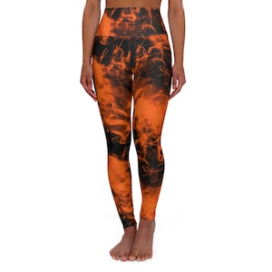 Orange Fiery Flames AOP Hoch taillierte Leggings