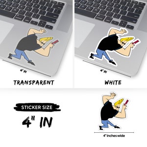 May include: A 4-inch sticker featuring a cartoon character with black hair, a black shirt, blue jeans, and a red comb. The sticker is available in transparent and white options.