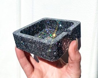 Handmade Square Holographic Glitter Ashtray, Jewelry Tray