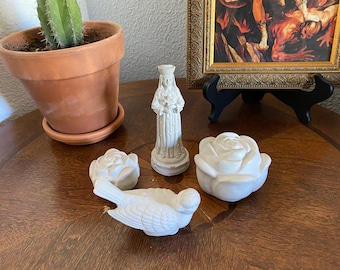 Small Concrete Outdoor/Indoor Statues, Our Lady of Hope, Dove, Small Rose, Large Rose