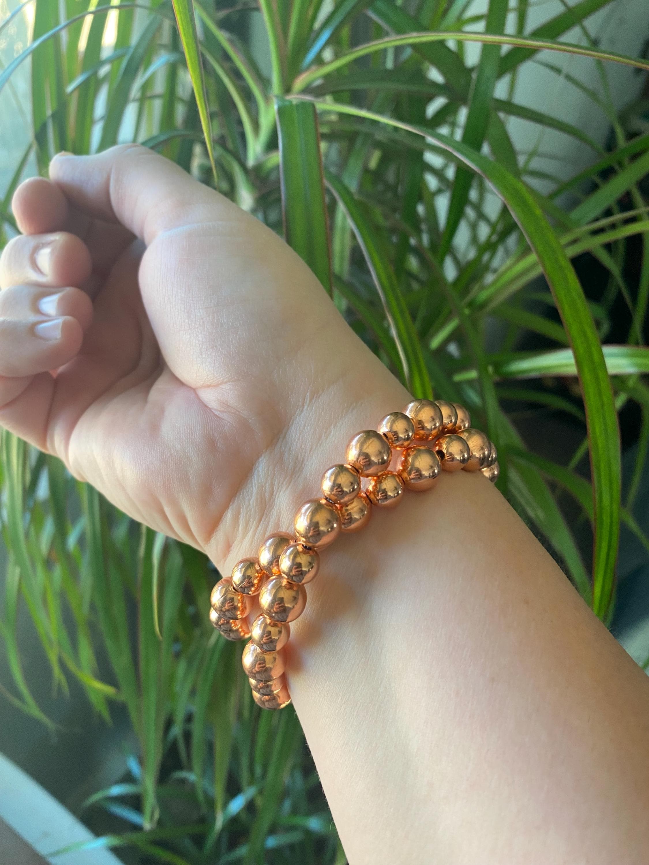 Genuine 100% Natural Copper Beaded Double Wrap Stretch Bracelet - Alternating 8mm & 10mm Beads *Various Sizes -Made to order