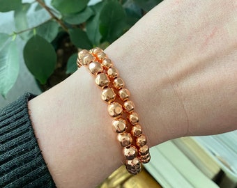 Pulseira de contas de cobre facetadas: joias de cobre natural
