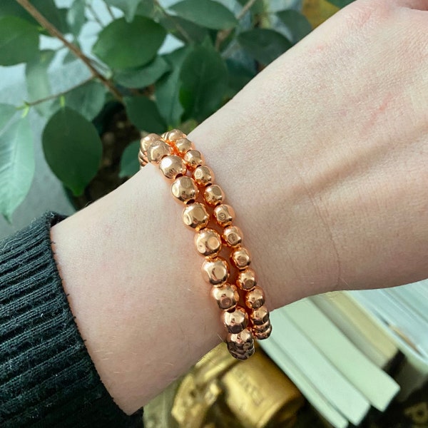 Natural Faceted Copper Beaded Bracelet- 6 or 8mm Faceted Beads - Made with Pure 100% Copper