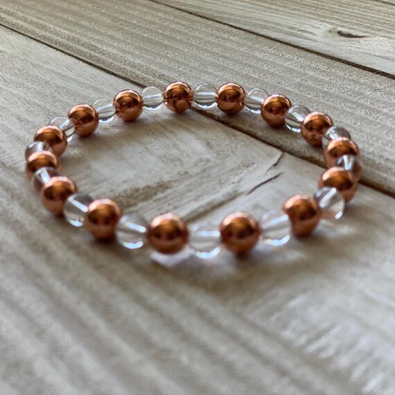 Raw Copper & Clear Quartz Bracelet: Natural Crystal Copper Arthritis Relief