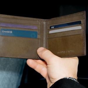 Cartera de piel plegable para hombre en piel de grano completo - Oliva
