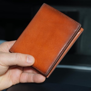 Cartera plegable de piel italiana de plena flor para hombre - Coñac