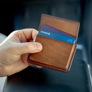 Leather Cardholder leather Cardcase in Full Grain Italian Leather in Brown Front pocket slim wallet
