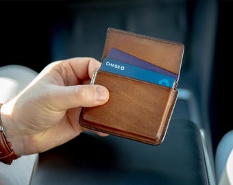 Brown Leather Cardholder: Full Grain Italian Leather Slim Wallet