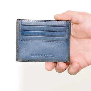 Blue Leather Cardholder: Full Grain Italian Leather Minimalist Wallet