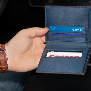 Cartera de piel plegable para hombre en piel italiana de grano completo - Azul