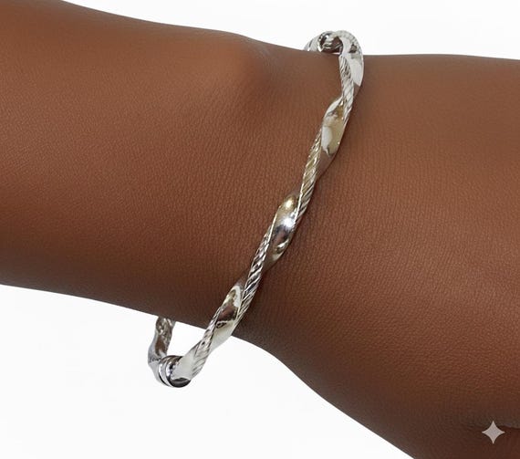 925 Solid Silver Hinged Bangle. Stunning Twisted … - image 2