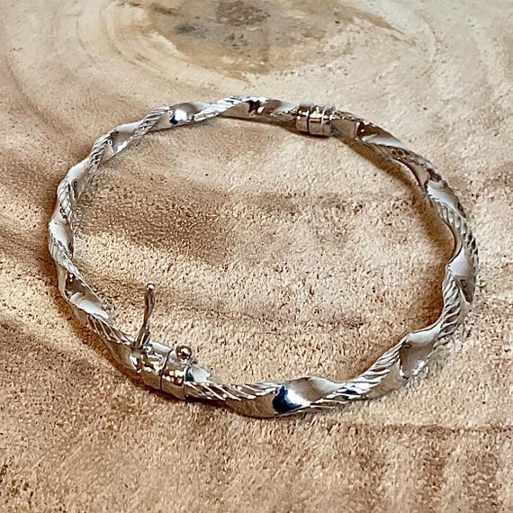 925 Solid Silver Hinged Bangle. Stunning Twisted … - image 6