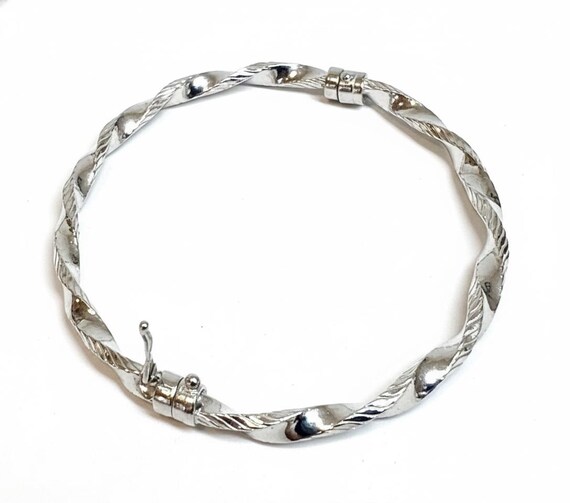 925 Solid Silver Hinged Bangle. Stunning Twisted … - image 3