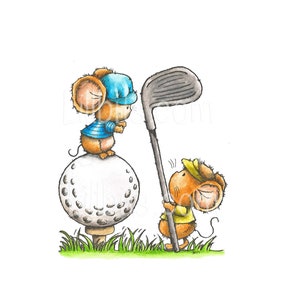 Adorable autocollant découpé - Petites souris de golf - Lillbits Creations, autocollants mignons, animaux, LBC - GM01