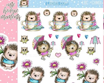 May include: A digital paper pack featuring cute hedgehog illustrations. The illustrations include hedgehogs drinking tea, holding flowers, and wearing raincoats. The paper pack is perfect for scrapbooking, card making, and other paper crafts.