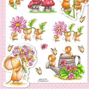 Adorable feuille d'autocollants - Little Mice Blooms 3 - Stickers Sweet Romance - Saint Valentin - Agenda Stickers