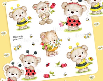 Lillbits Minis - Florale Teddys - Lillbits Creations - Stickerbögen - Planner Sticker