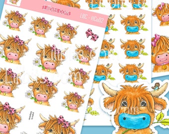 Cute Sticker Sheets - Highland Cow Stickers - Lillbits Creations - Planner stickers - cow sticker