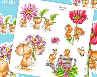 Lillbits Minis Stickers - Mice Blooms 3 - Cute Sticker Sheets - Planner Stickers