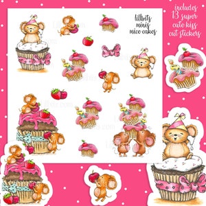 Leuk stickervel - ministickers cupcake-muizen - Lillbits Minis - cupcakestickers - lief stickervel
