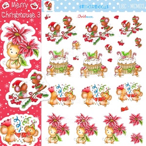 Merry Christmouse 3 - Adorables feuilles d'autocollants - Noël - lillbits