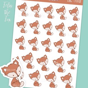 Feuille d'autocollants mignons Felix le renard - créations Lillbits - autocollants mignons - renards - autocollants pour agenda