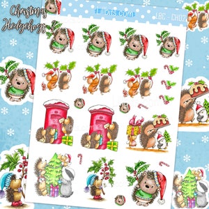 Folha de adesivos Ouriços de Natal 2 - ouriços - lillbits - adesivos - Natal