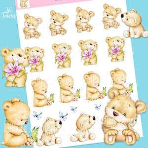 Süßer Aufkleber Bogen - Lill Ted - Lillbits Creations - Kleine Teddy Aufkleber - Planer Aufkleber