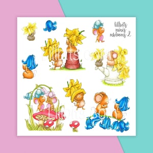 Feuilles d'autocollants miniatures - Minis lillbits - Fleurs de souris 2 - Stickers pour agenda
