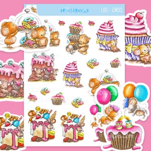 Feuille d'autocollants mignons - Moments de petit gâteau 3 - Autocollants mignons de petit gâteau - Lillbits - autocollants d'agenda