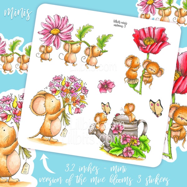 Lillbits Minis Stickers - Mice Blooms 3 - Cute Sticker Sheets - Planner Stickers