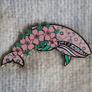 Sakura Whale Enamel pin - lillbits - Deluxe pins - Sakura