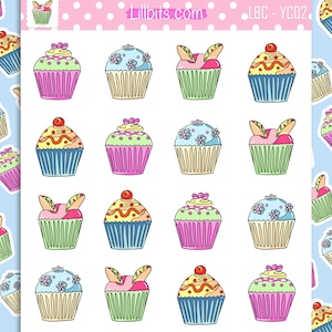 Schattige cupcakestickers - Lillbits-stickervel, plannerstickers, bulletjournals, lekkere cupcakes