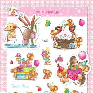 Feuille d'autocollants Sweet Mice Moments - Lillbits - Feuilles d'autocollants - Autocollants pour agenda - Souris
