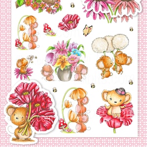 Adorables feuilles d'autocollants - Blooming Mice 4 - Lillbits Creations - Planner stickers