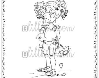 Lillbits Print and Colour - Little Siannie- Digital download - girl stamp