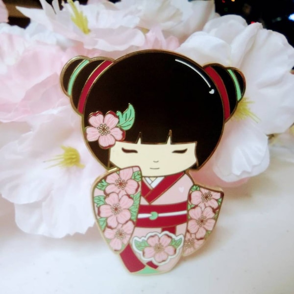 Sakura Geisha Girl Enamel Pin - Lillbits Creations - pins