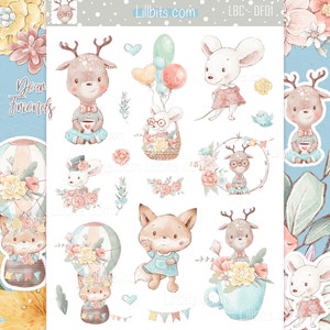 Chers amis - jolie feuille d'autocollants - LillbitsCreations - autocollants pour agenda - animaux