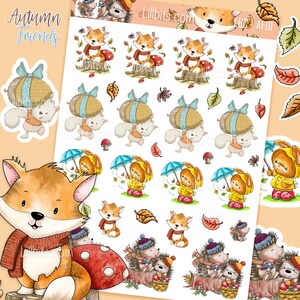 Feuille d'autocollants des amis de l'automne - créations lillbits - automne - autocollants pour agenda