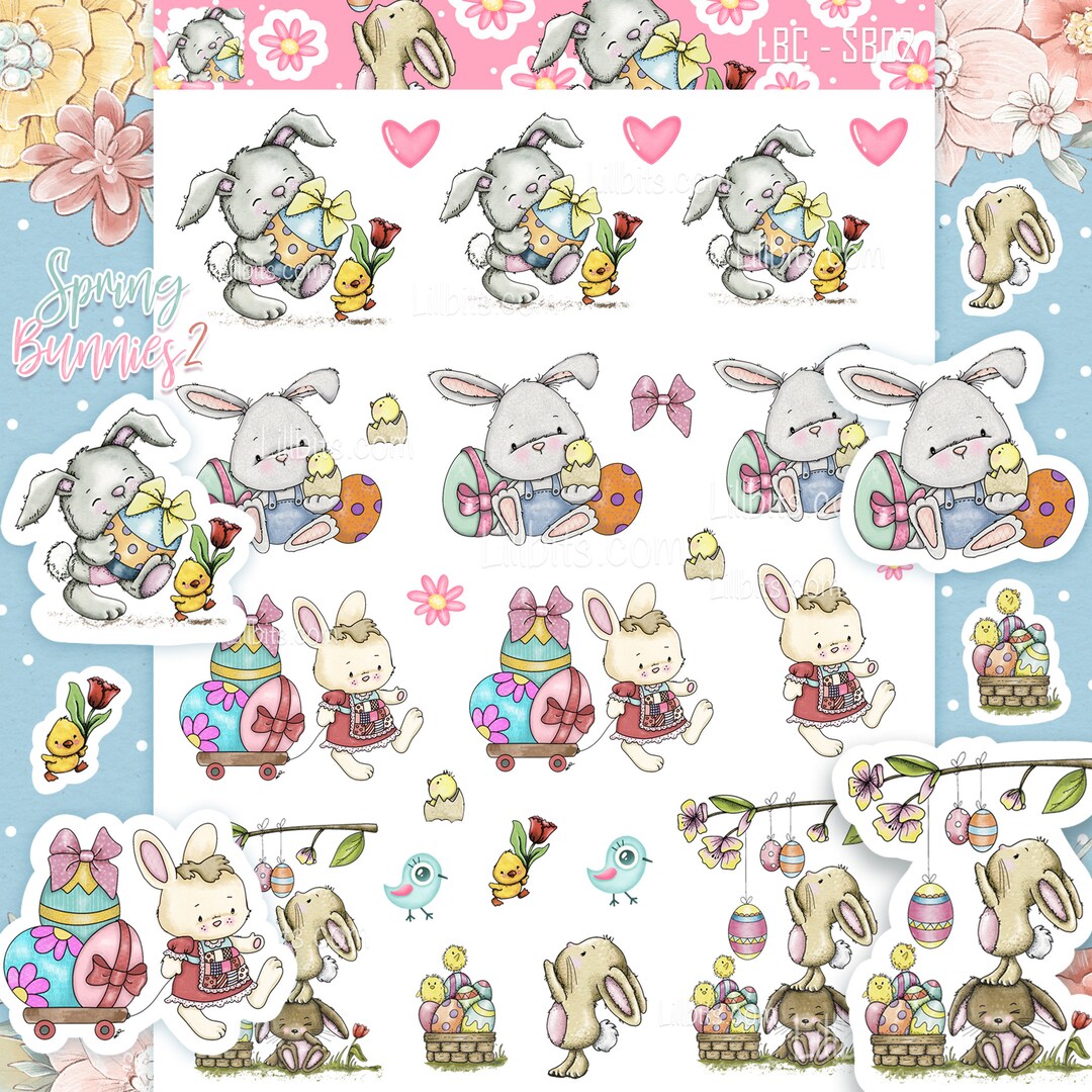 Spring Bonnie Sticker Spring Bunnies 2 Sticker Sheet - A6 Stickers - Lillbits - Etsy