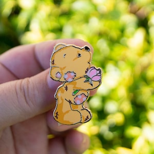 Lil Teddy Rose enamel pin - lillbits creations - teddy pin - bear pin