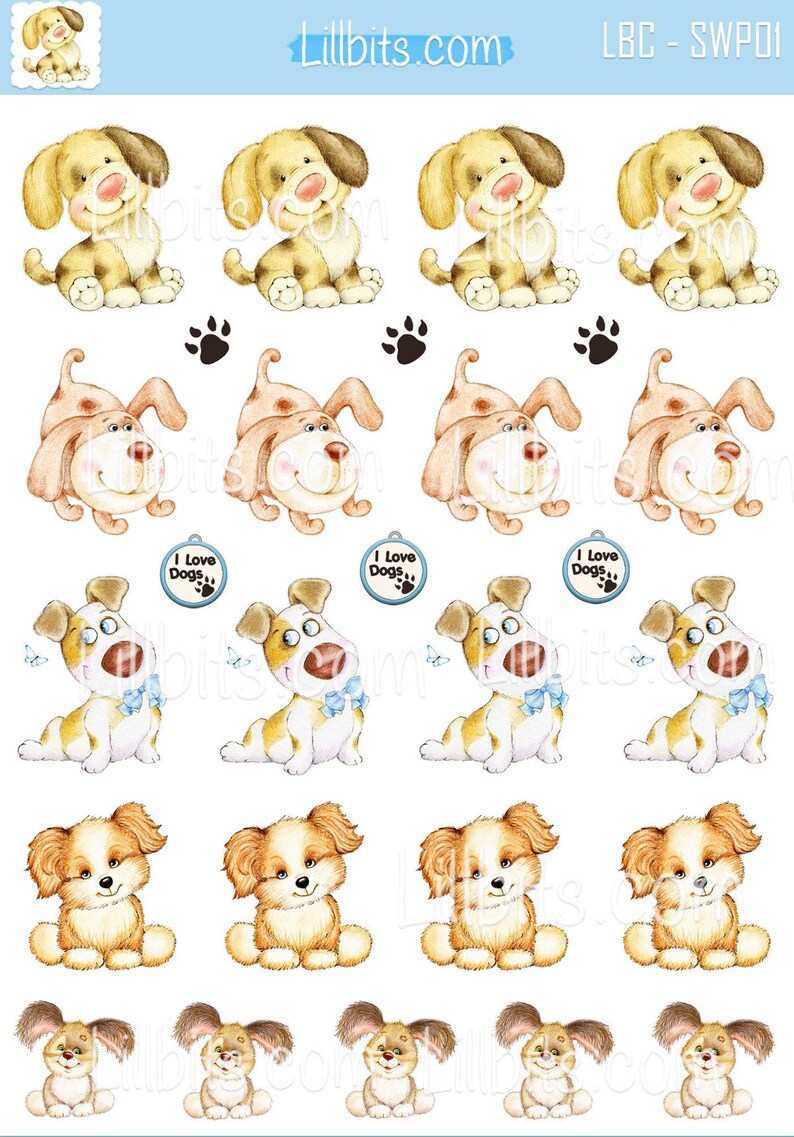 Cute Sticker Sheet - Sweet Puppies - Dog Stickers - Lillbits - Planner ...