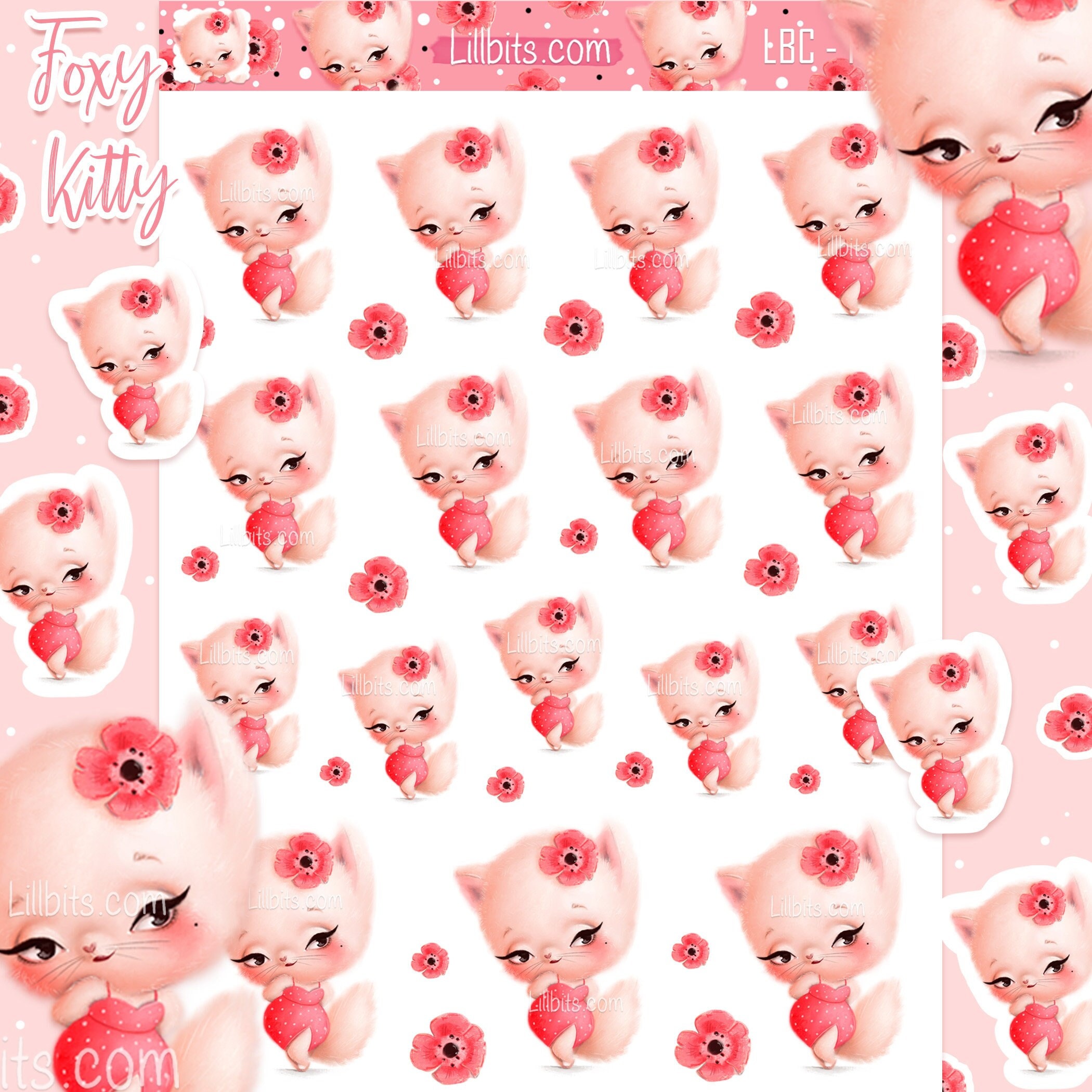 Foxy Kitty Sticker Sheet - A6 stickers - cute stickers - lillbits