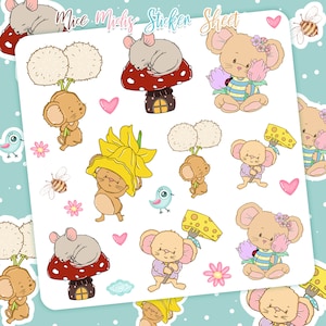 Adorables feuilles d'autocollants - Midis - Souris mignonnes 1