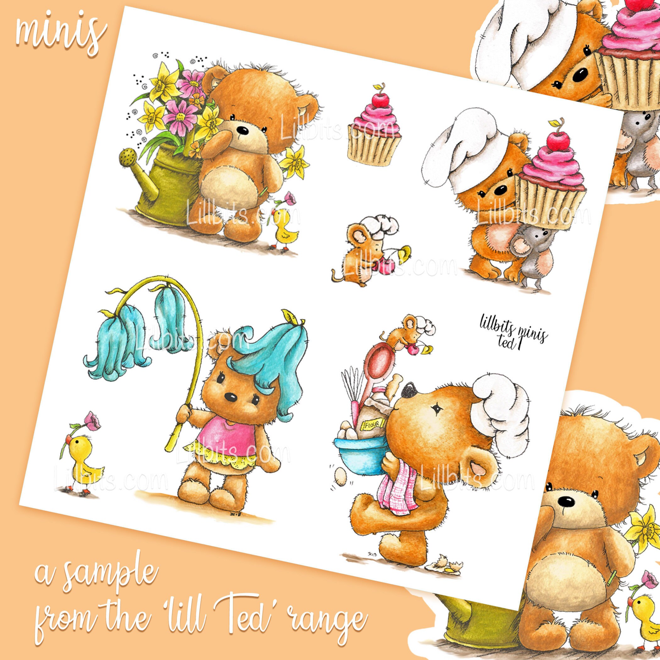 Little Bit Sticker Lillbits Minis Stickers - Lill Ted Sample - Cute Teddy Stickers Sheet ...